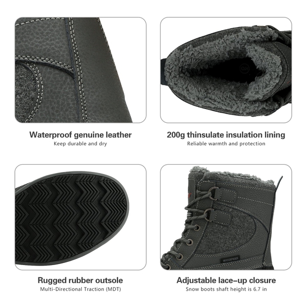 Men's Insulated Waterproof Snow Boots - GREY BLACK - 4